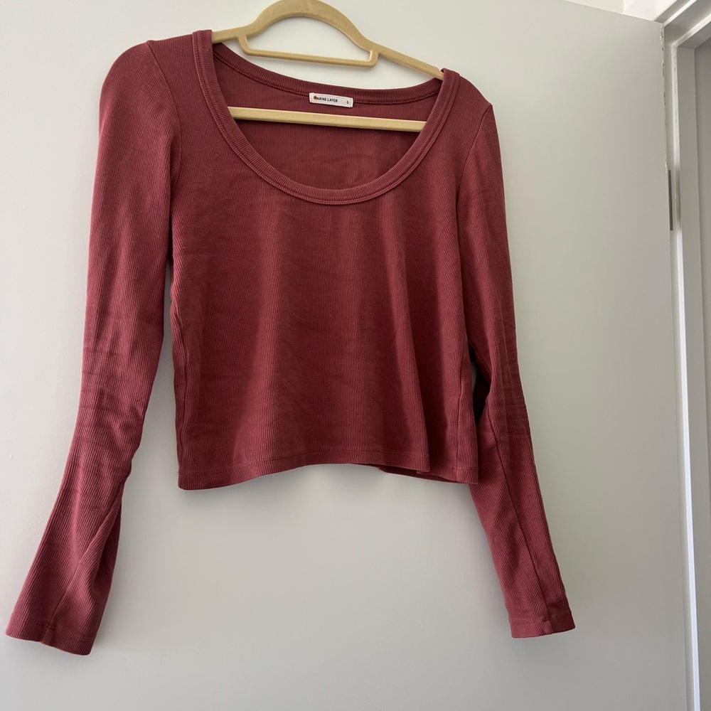 Marine Layer Pink Fitted Crop Blouse